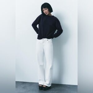 Zara Cashmere Navy Crewneck Sweater